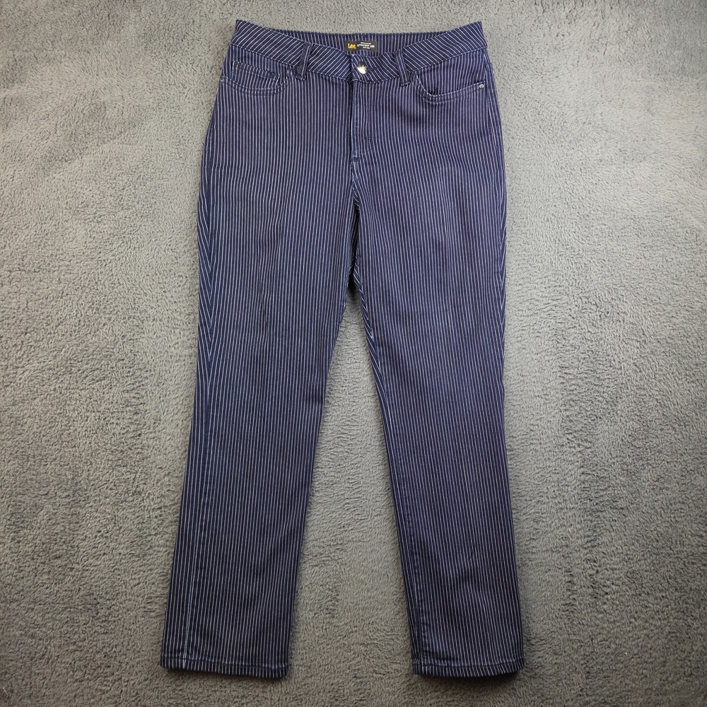 Lee Jeans Womens 12 Short Indigo Striped Regular Fit Straight Leg Mid Rise Pants